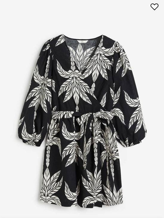 H&M Dresses & Skirts - H&M Black Wrap Dress with Cream Tropical Leaf Print